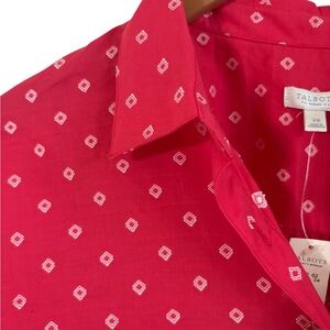 Talbots-NWT 2X coral 1/2 button front blouse. Roll tab sleeve. 100% cotton. New!